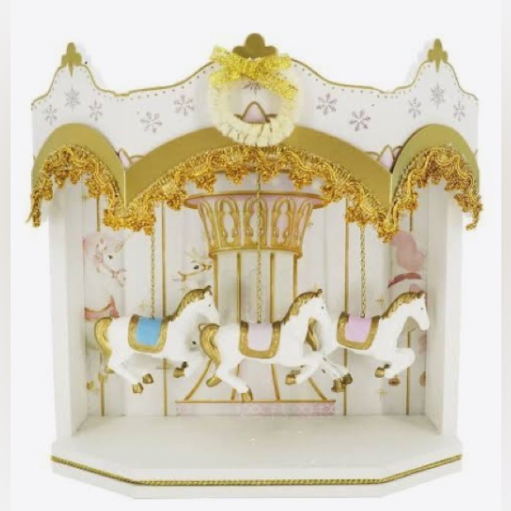 Christmas gold carousel tabletop decor 9 in H NEW NWT Festive Xmas horses